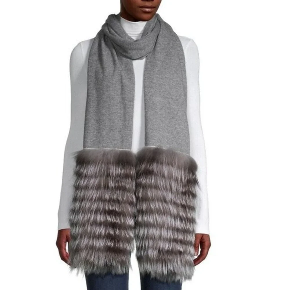 LA FIORENTINA Gray Genuine Real Silver Fox Fur Scarf